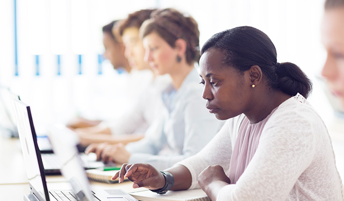 Diverse team in software training