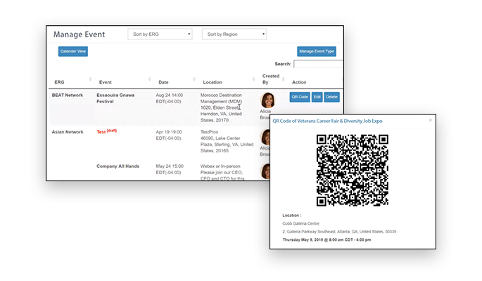 employee resource group platform and event attendance QR code