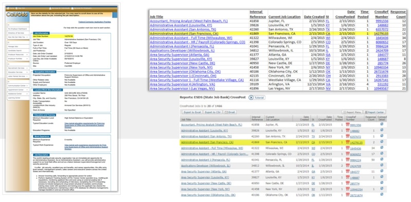 Screenshots of Circa VEVRAA - Mandatory ESDS Job Listing Report